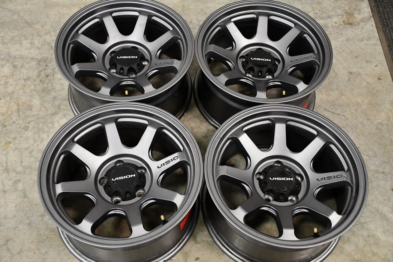 Set 4 16" Vision Off-Road 351 Flow Satin Grey Wheels 16x8 5x5.5 Truck Rims 0mm