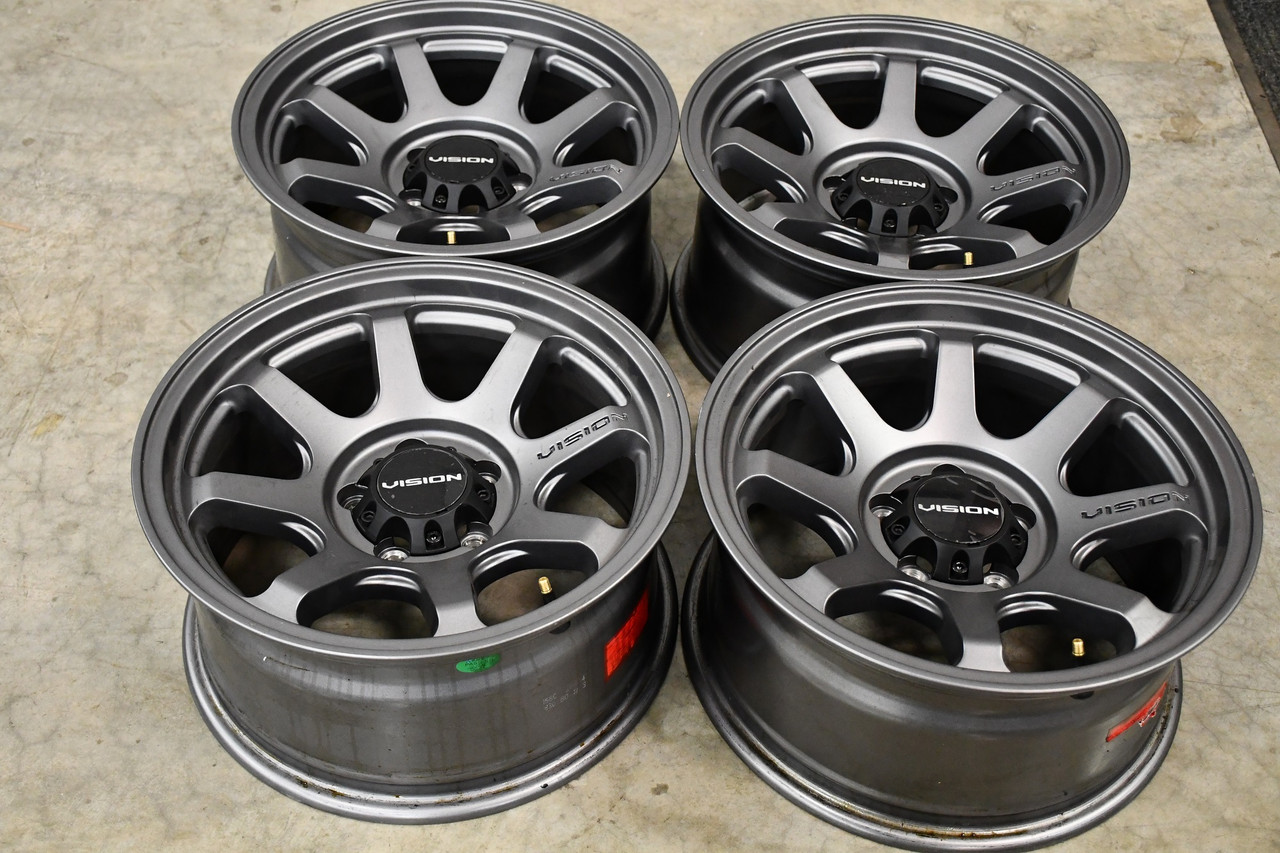 Set 4 16" Vision Off-Road 351 Flow Satin Grey Wheels 16x8 5x5.5 Truck Rims 0mm