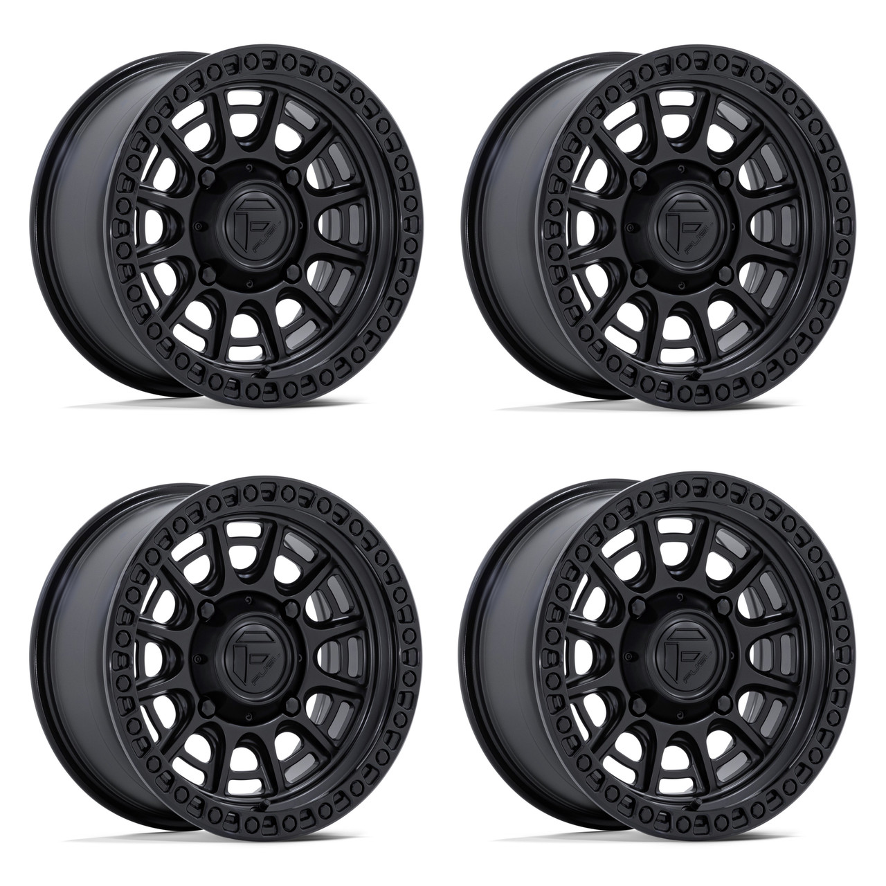 Set 4 15" Fuel UTV FV832 Cycle UTV Matte Black Gloss Black Lip 15x7 4x156 10mm Rims