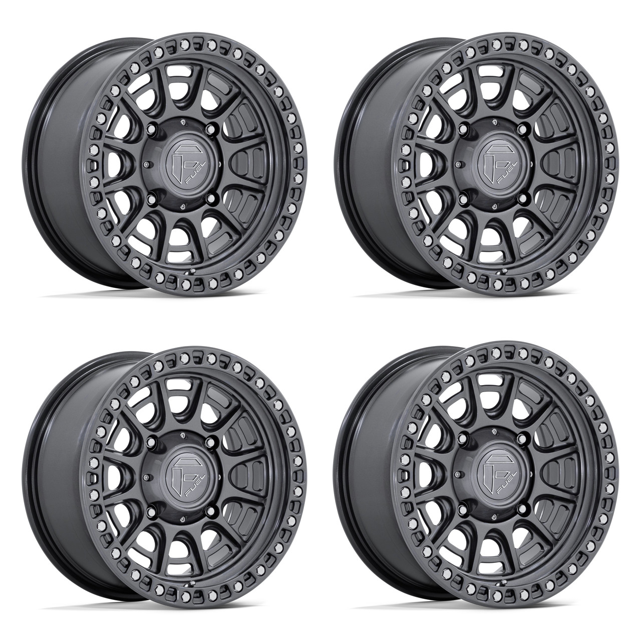 Set 4 15" Fuel UTV FV832 Cycle UTV Gloss Gunmetal 15x7 Wheels 4x137 38mm Rims