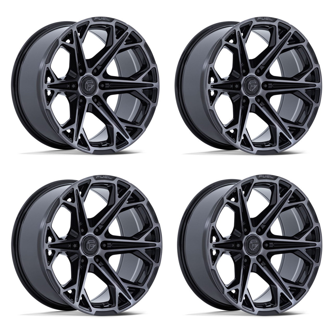 Set 4 22" Fuel FC886 Hammerhead Gloss Black Dark Tinted Clear 22x10 6x135 -18mm Offroad Truck SUV Wheels