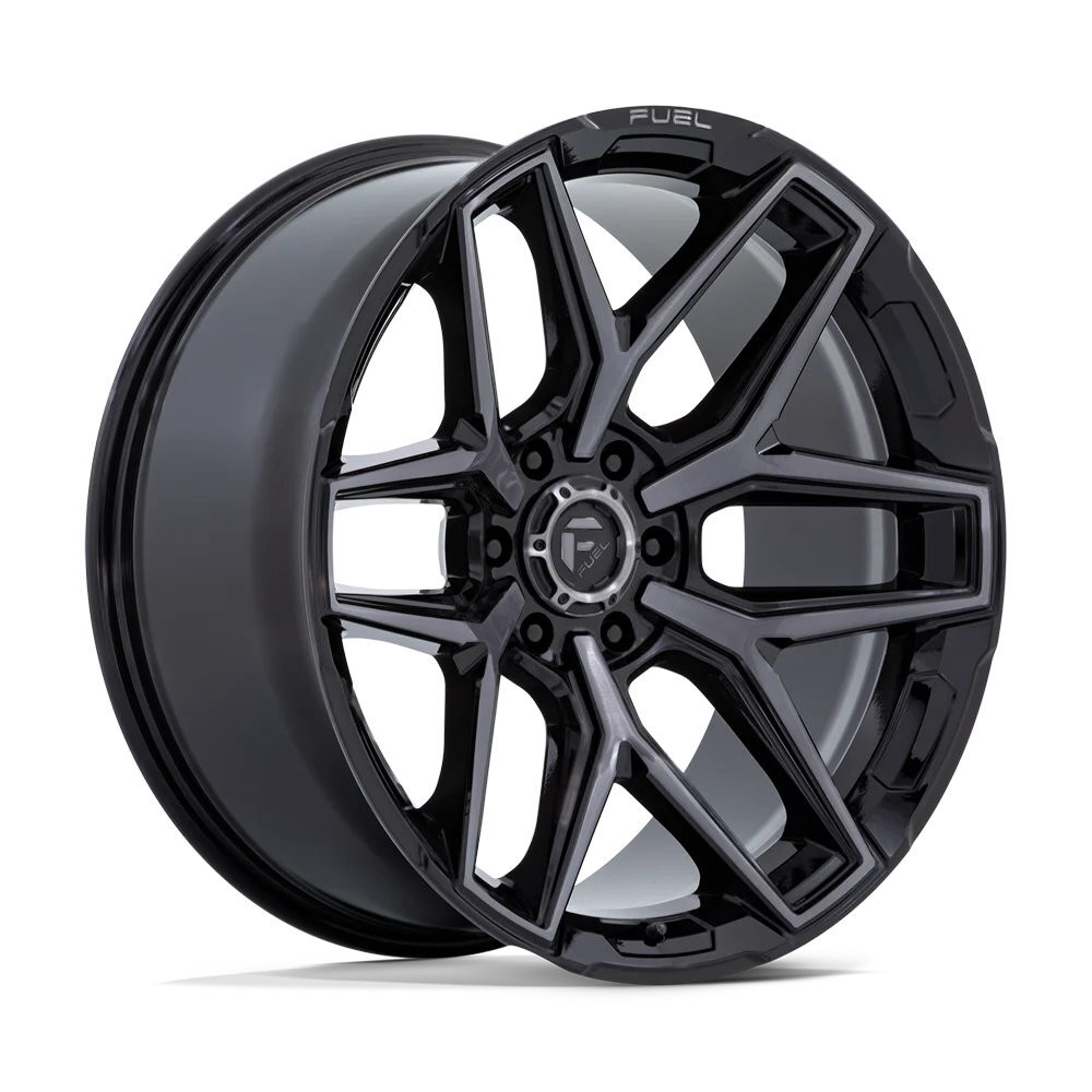 Set 4 24" Fuel Flux Gloss Black Brush FC Gray DDT 24x10 Wheels 6x135 0mm Rims