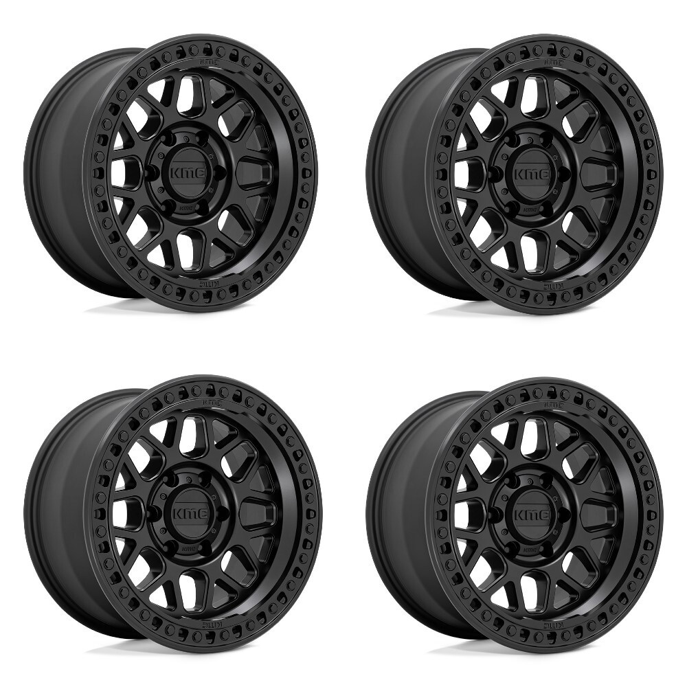 Set 4 17" KMC KM549 GRS 17x9 8x170 Satin Black Wheels 18mm Offroad Truck Rims