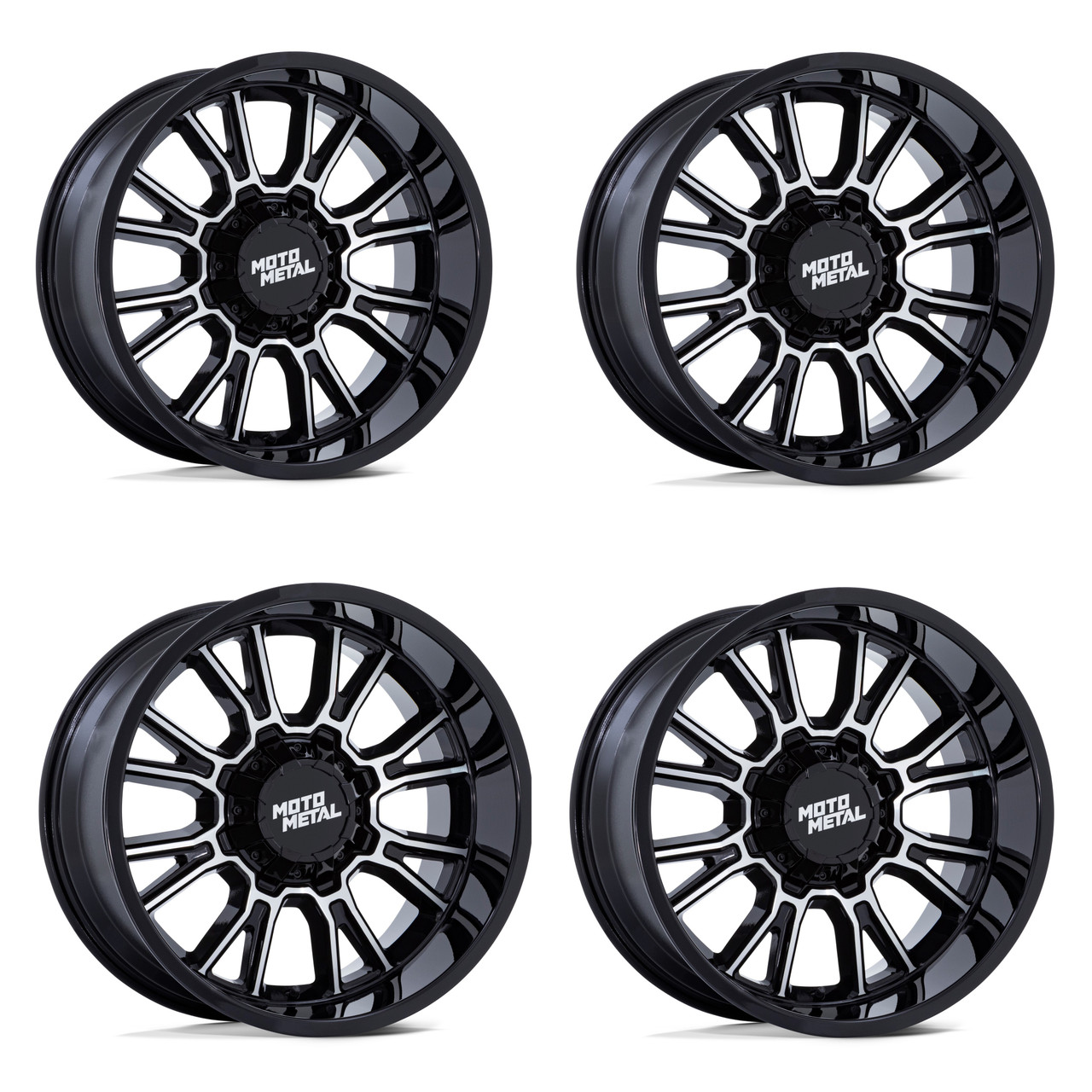 Set 4 22" Moto Metal MO810 Legacy 22x9 5x5 5x5.5 1mm Gloss Black Machined Wheels Offroad Truck Rims