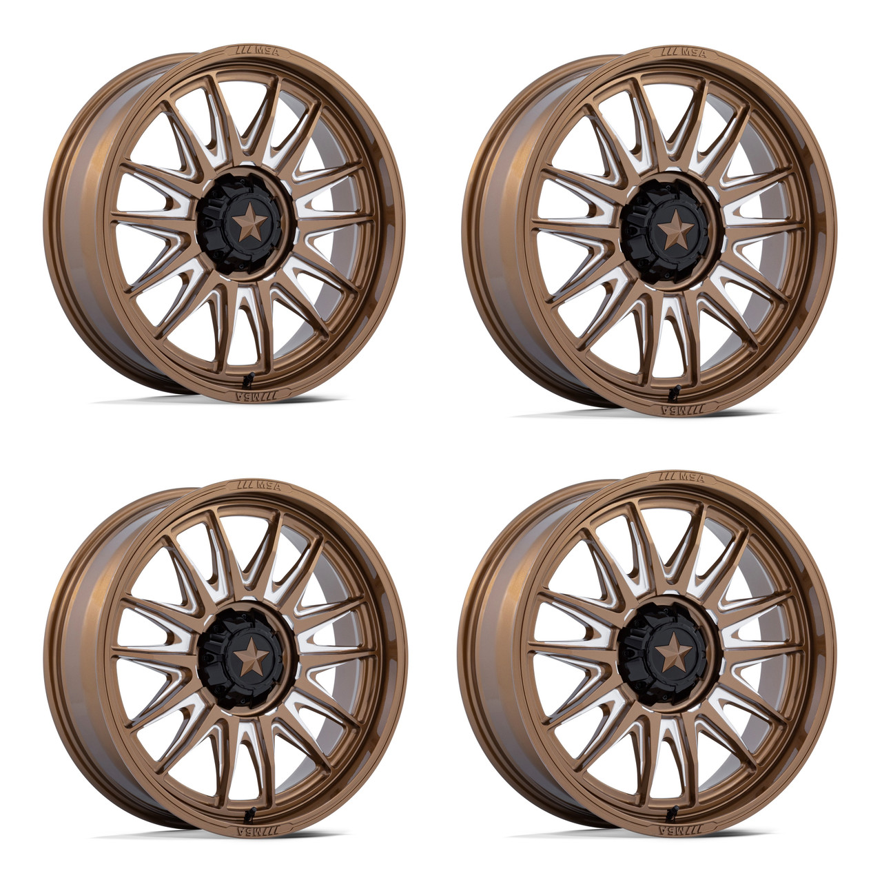 Set 4 20" MSA Offroad Wheels M55 Commander UTV Bronze Milled 20x7 5x4.5 0mm Rims