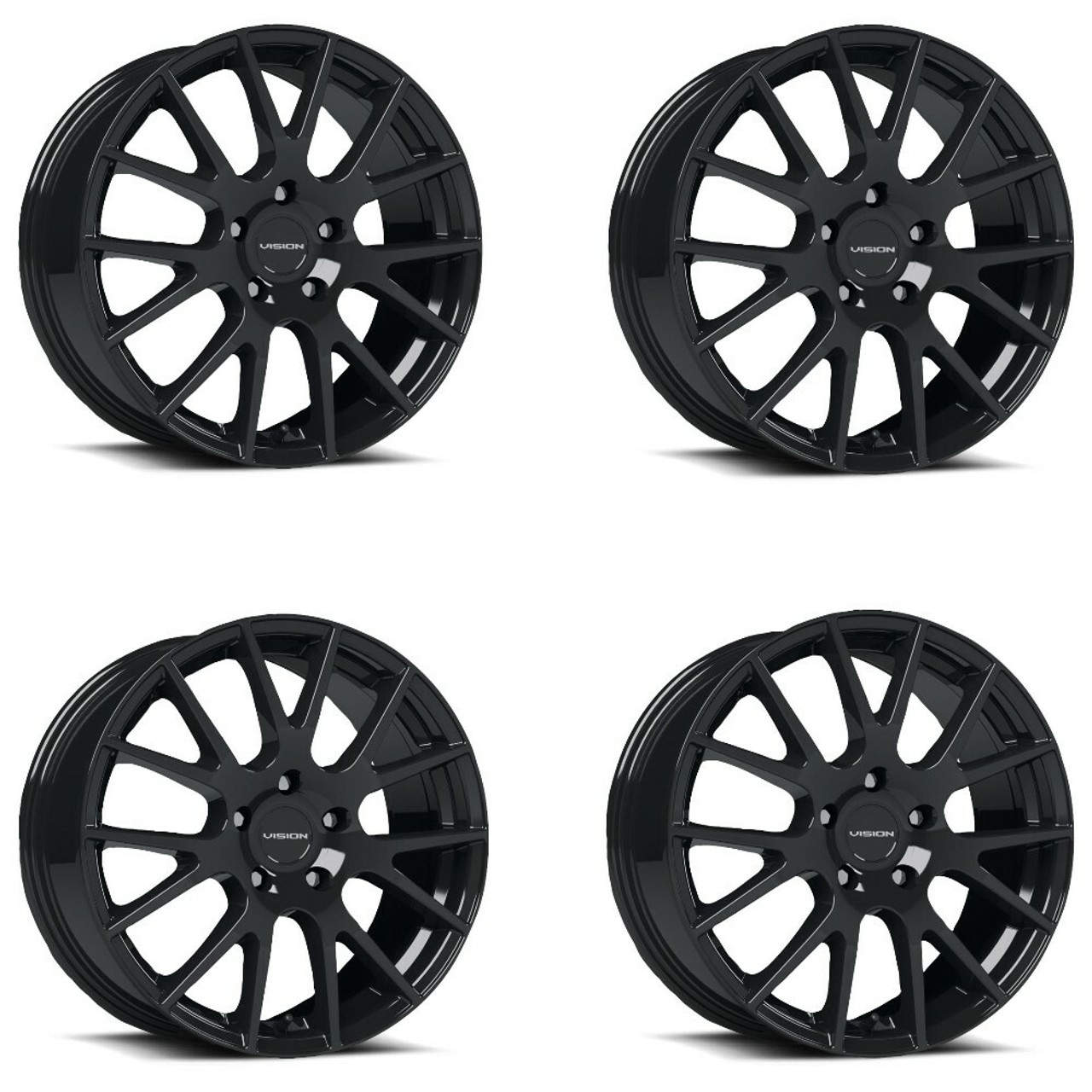 Set 4 18" Vision Street 18 Hellion Gloss Black Wheels 18x8 5x4.5 Rims 40mm