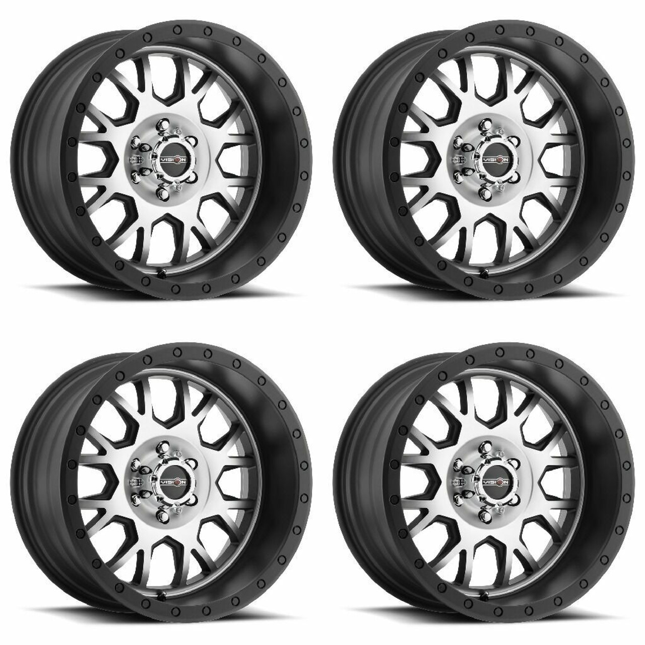 Set 4 15" Vision ATV GV8 Black Machined Face Wheels 15x6 4x156 Rims 38mm