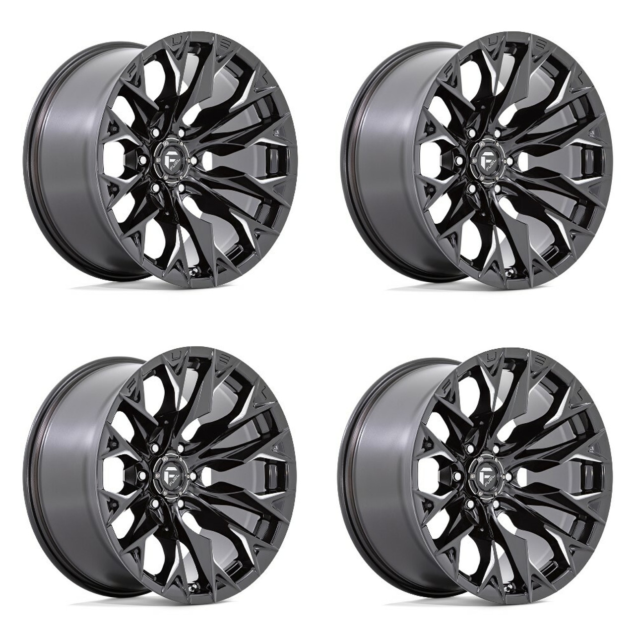 Set 4 22" Fuel D803 Flame 22x12 6x135 -44mm Gloss Black Milled Wheels Truck Rims