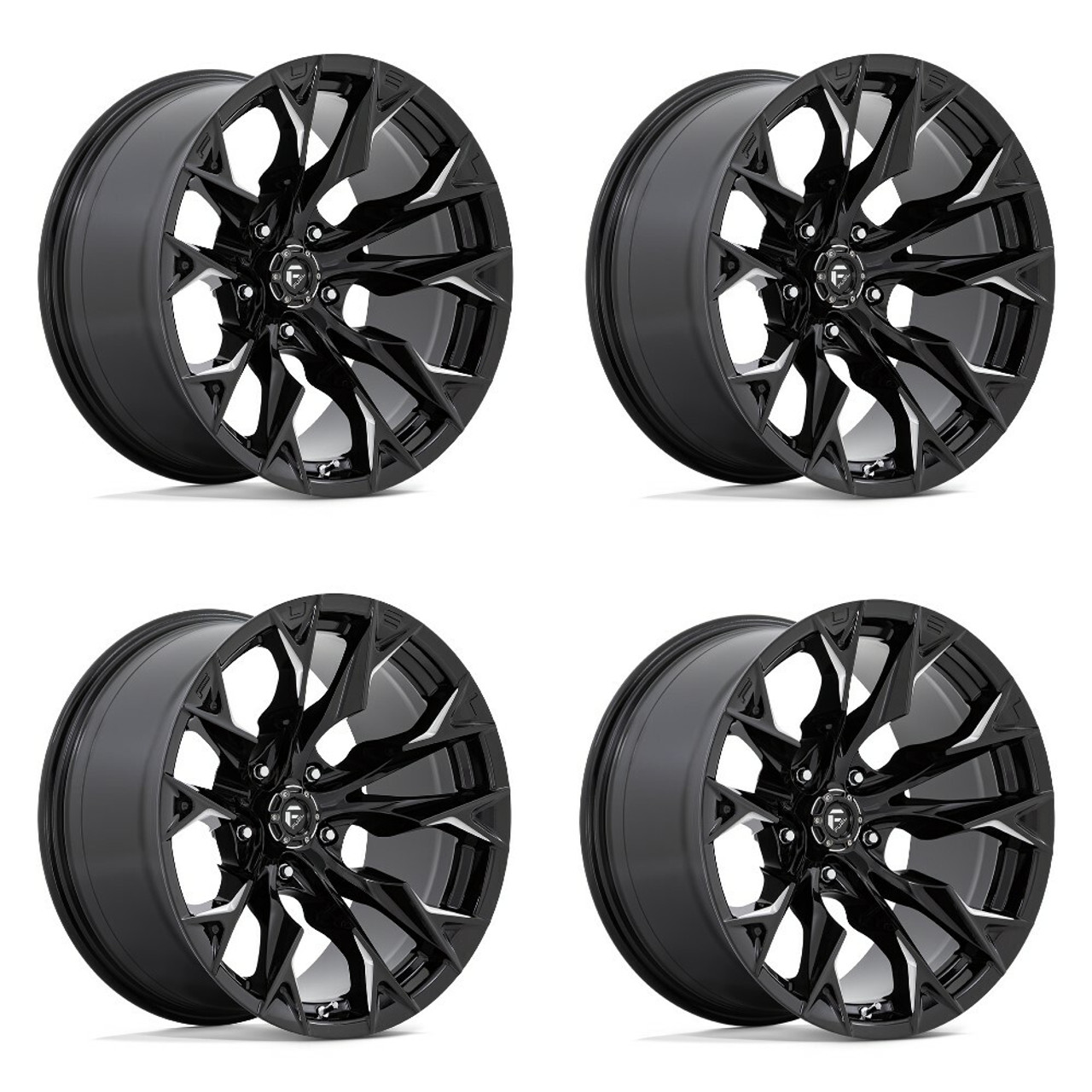 Set 4 24" Fuel D803 Flame 24x12 5x5.5 -44mm Gloss Black Milled Wheels Truck Rims