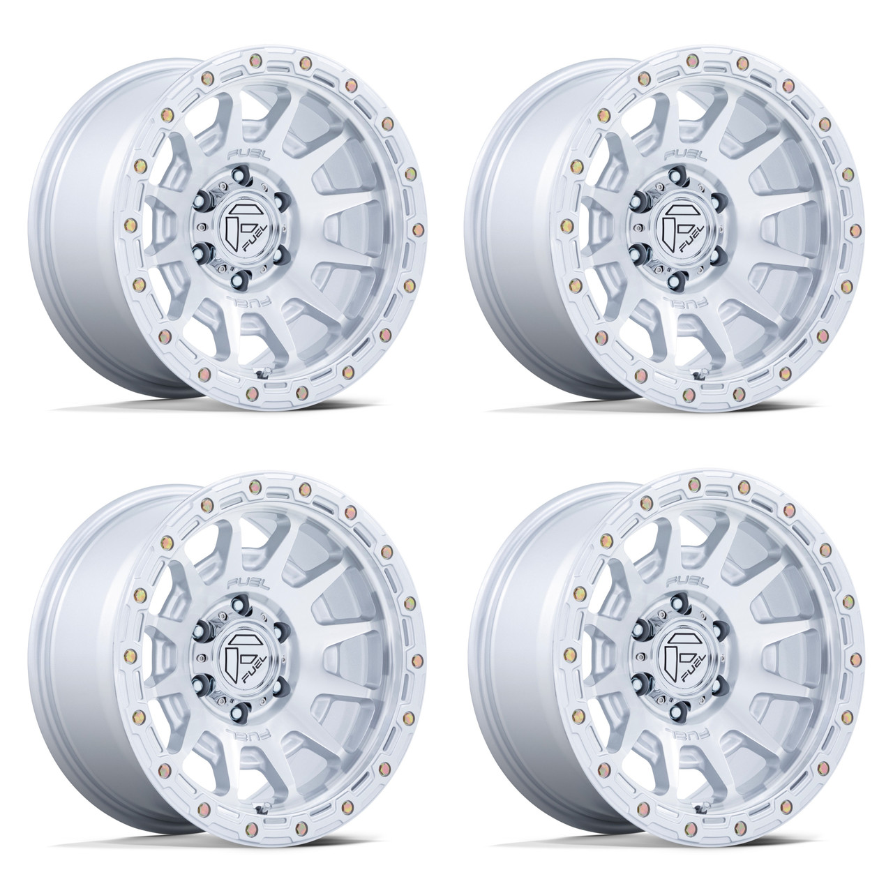 Set 4 18" Fuel FC884 Fortress Silver Machined Face 18x9 Wheels 6x135 20mm Rims