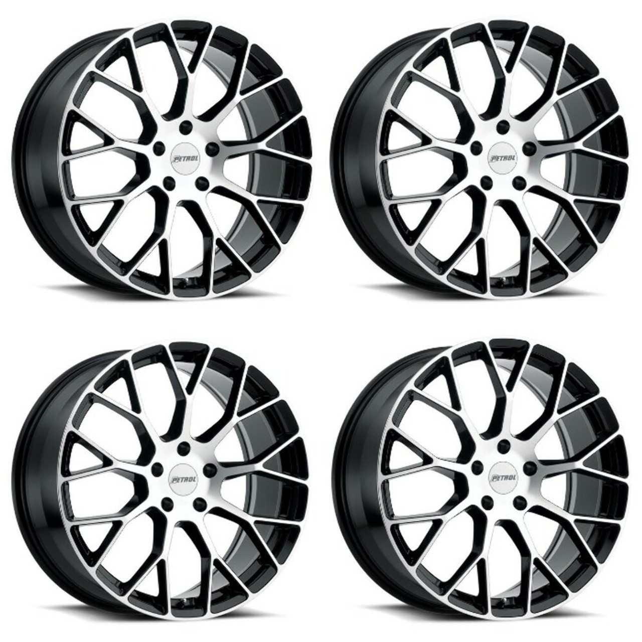 Set 4 Petrol P2B 16x7 5x100 Gloss Black W/ Machined Face Wheels 16" 40mm Rims