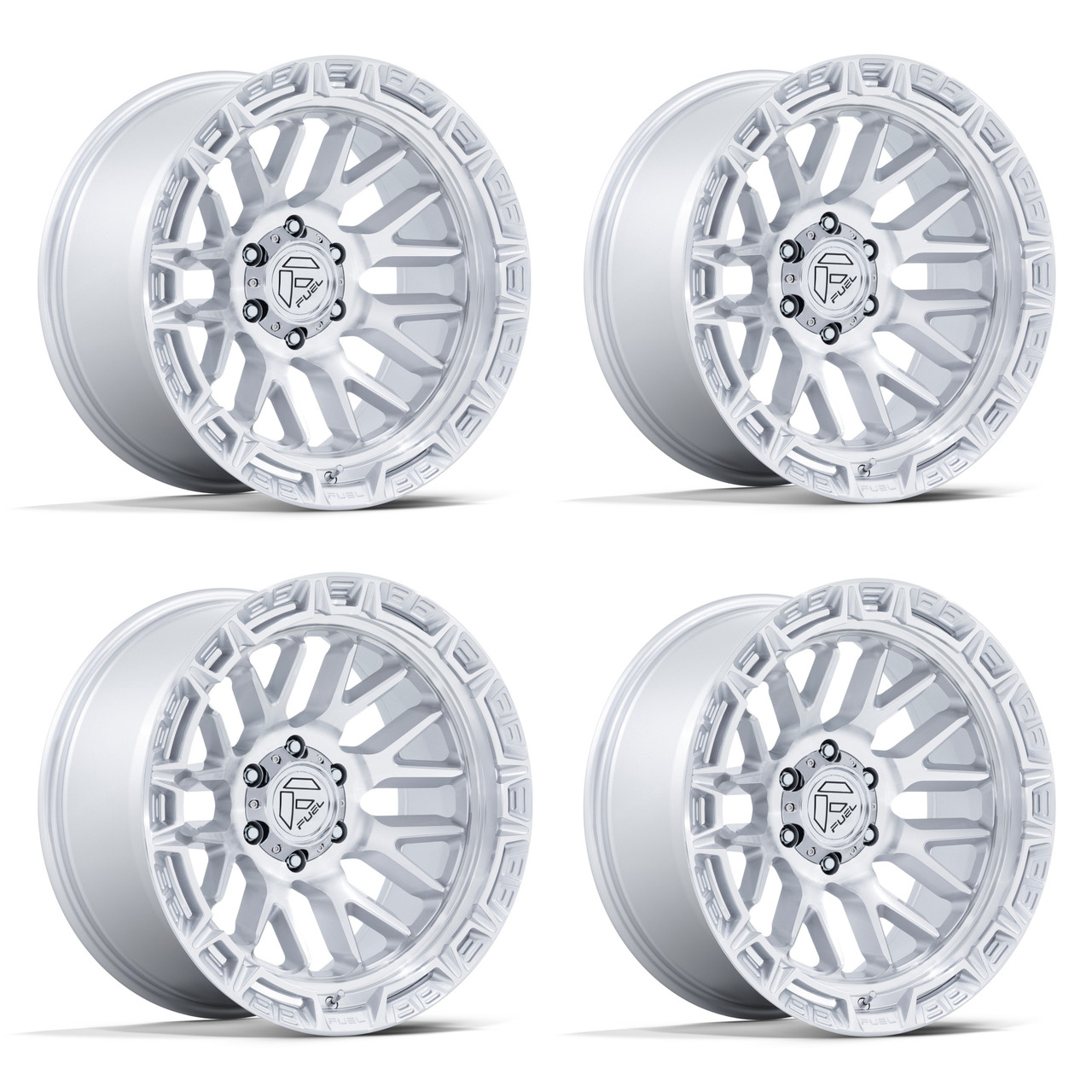 Set 4 20" Fuel FC890 Rail Gloss Silver Machined Face 20x9 Wheels 6x135 1mm Rims