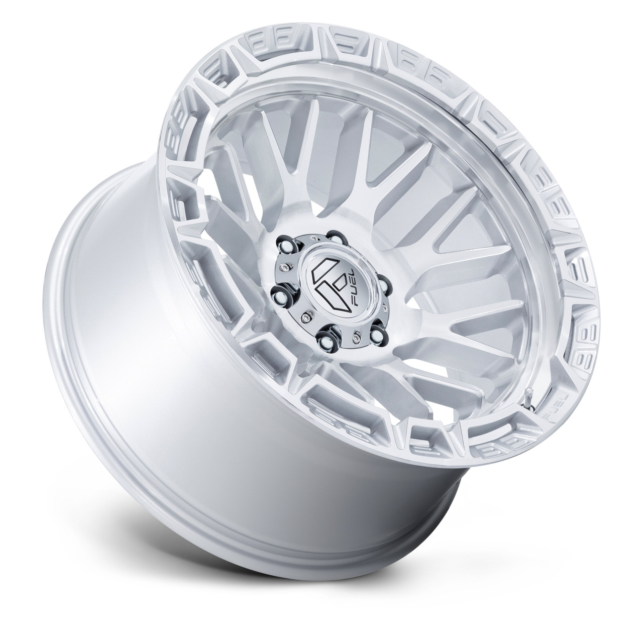 Set 4 20" Fuel FC890 Rail Gloss Silver Machined Face 20x10 Wheels 5x5 -18mm Rims