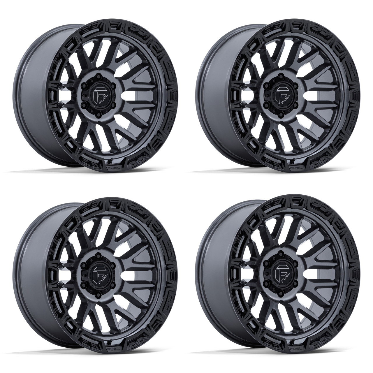 Set 4 20" Fuel FC890 Rail Gloss Gunmetal G-Blk Lip 20x10 Wheels 6x135 -18mm Rims
