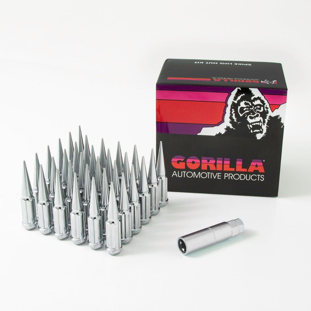 Gorilla Spike Lug Nut Kit M14-1.50 Chrome 32 Lugs and One 1378SPK-KEY