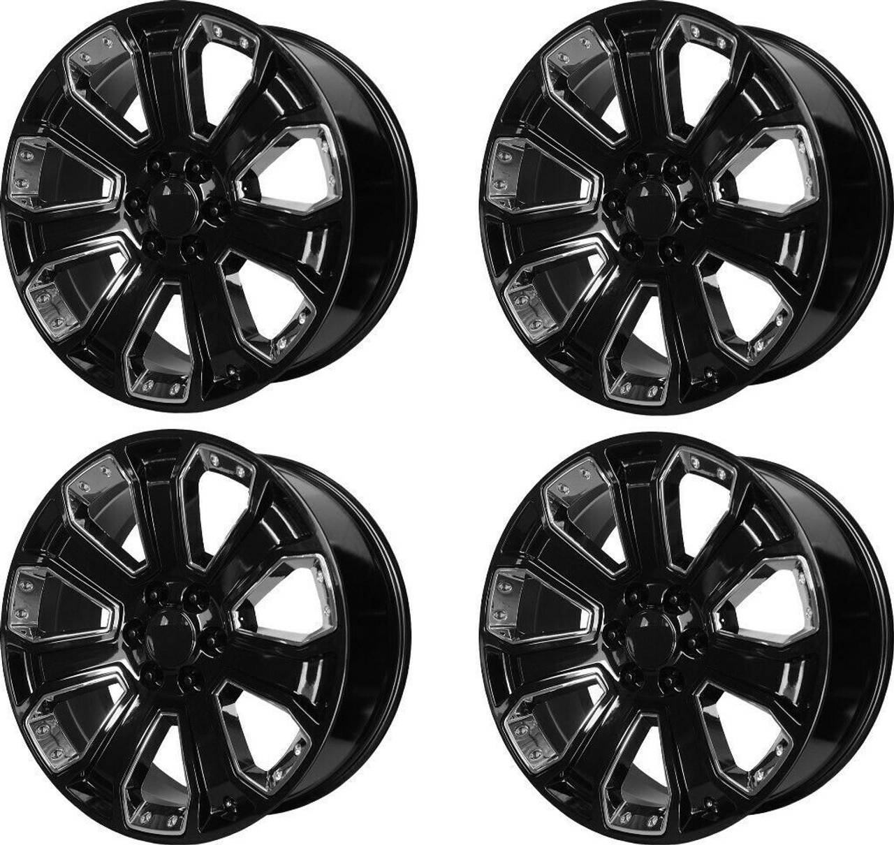 Set 4 Performance Replicas PR113 22x9 6x5.5 Gloss Black Chrome Wheels 22" 24mm