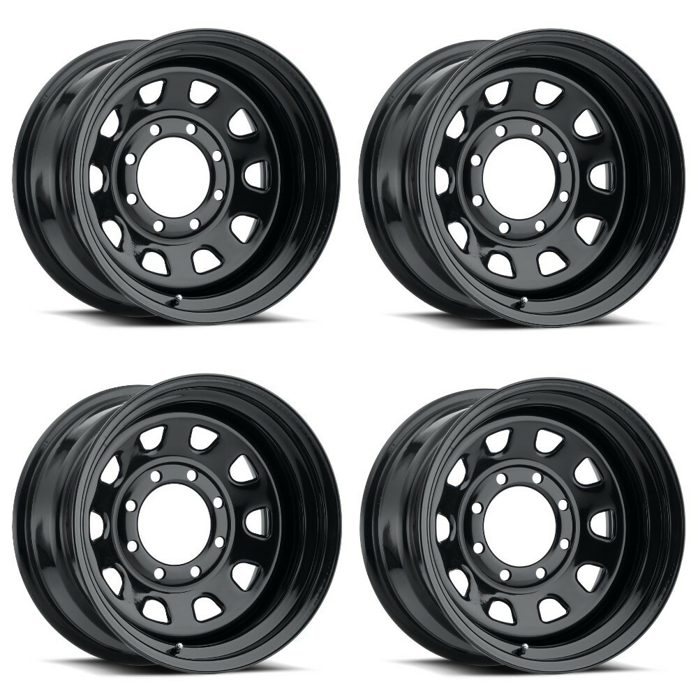 Set 4 16" Vision 84 Steel D Window Gloss Black 16x7 Wheels 6x5.5 (6x139.7) 0mm Rims
