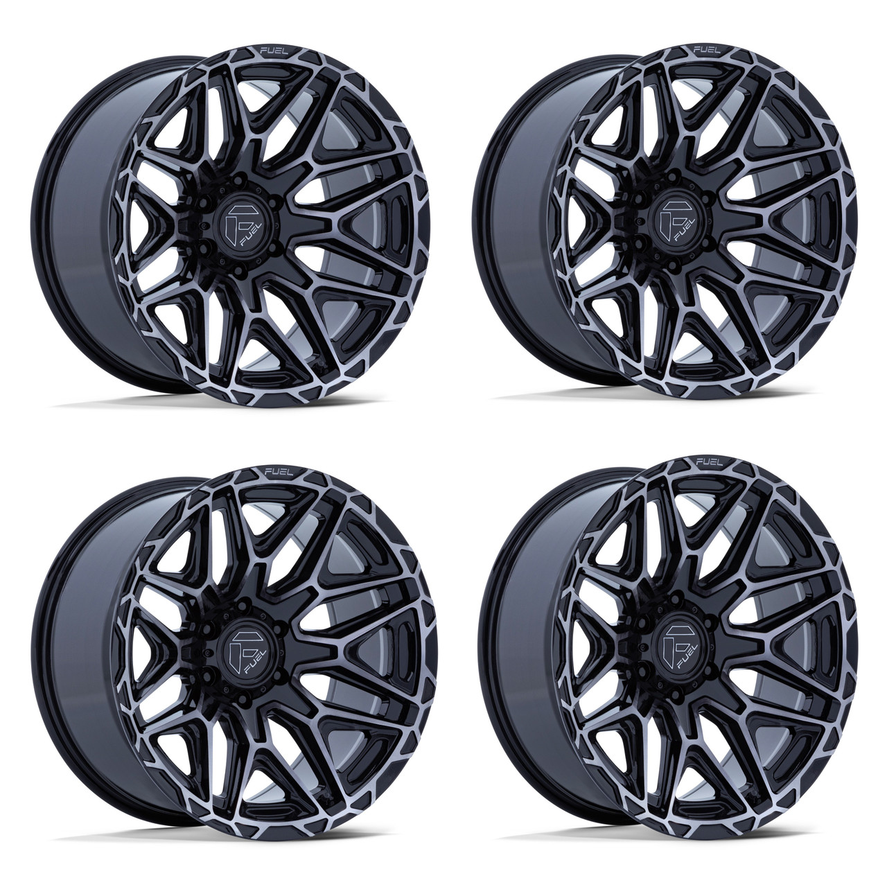 Set 4 22" Fuel FC885 Injector Gloss Black Machined FC DDT 22x9 8x6.5 1mm Wheels