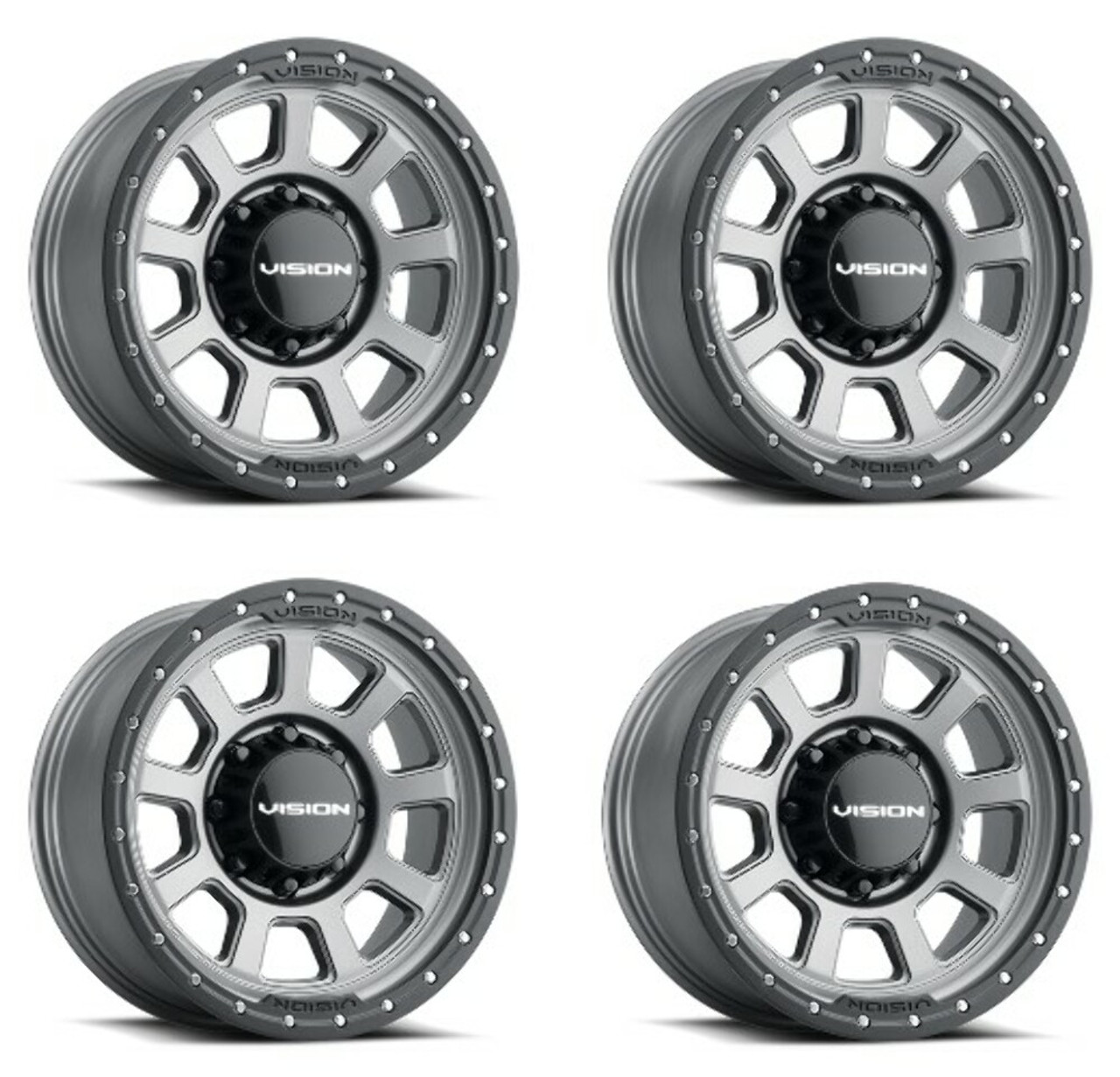 Set 4 17" Vision Off-Road 350 Ojos Satin Grey Wheels 17x9 8x170 Truck Rims 12mm