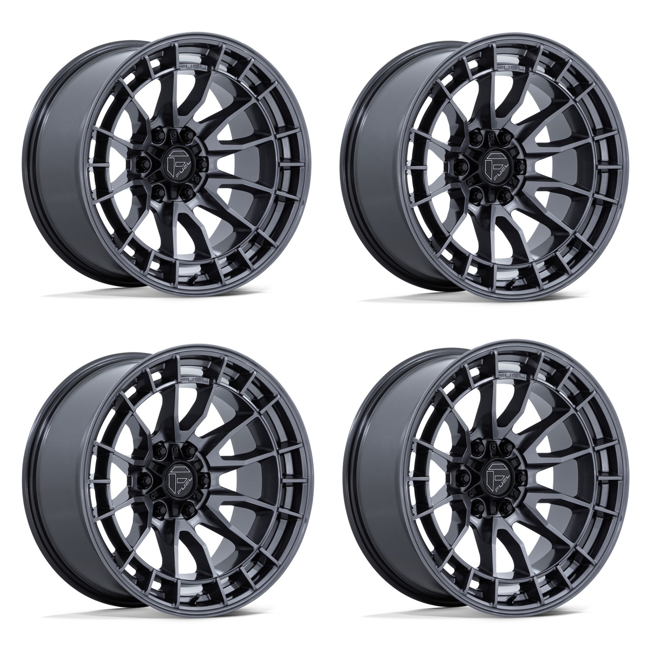 Set 4 17" Fuel FC888 Revolt Gloss Gunmetal 17x9 Wheels 6x5.5 1mm Offroad Rims