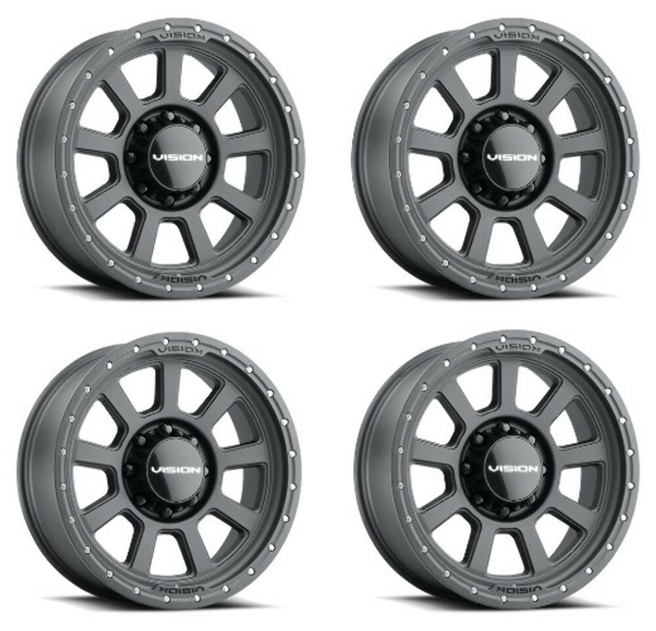 Set 4 17" Vision Off-Road 350 Ojos Satin Black Wheels 17x9 8x6.5 Rims -12mm