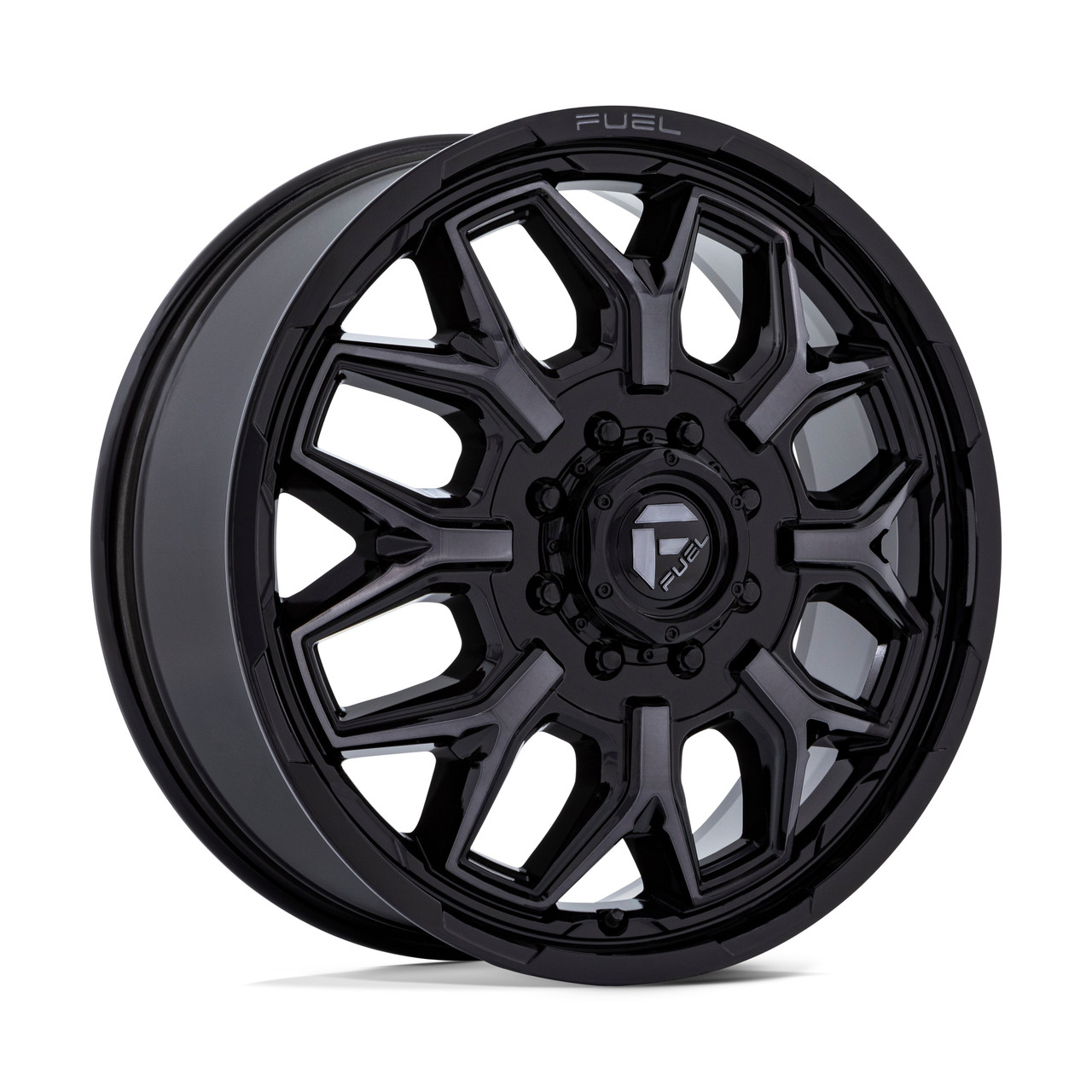 22" Fuel D875 Flux Dually Gloss Black Brush FC Gray DDT 22x8.25 8x210 104mm Rim
