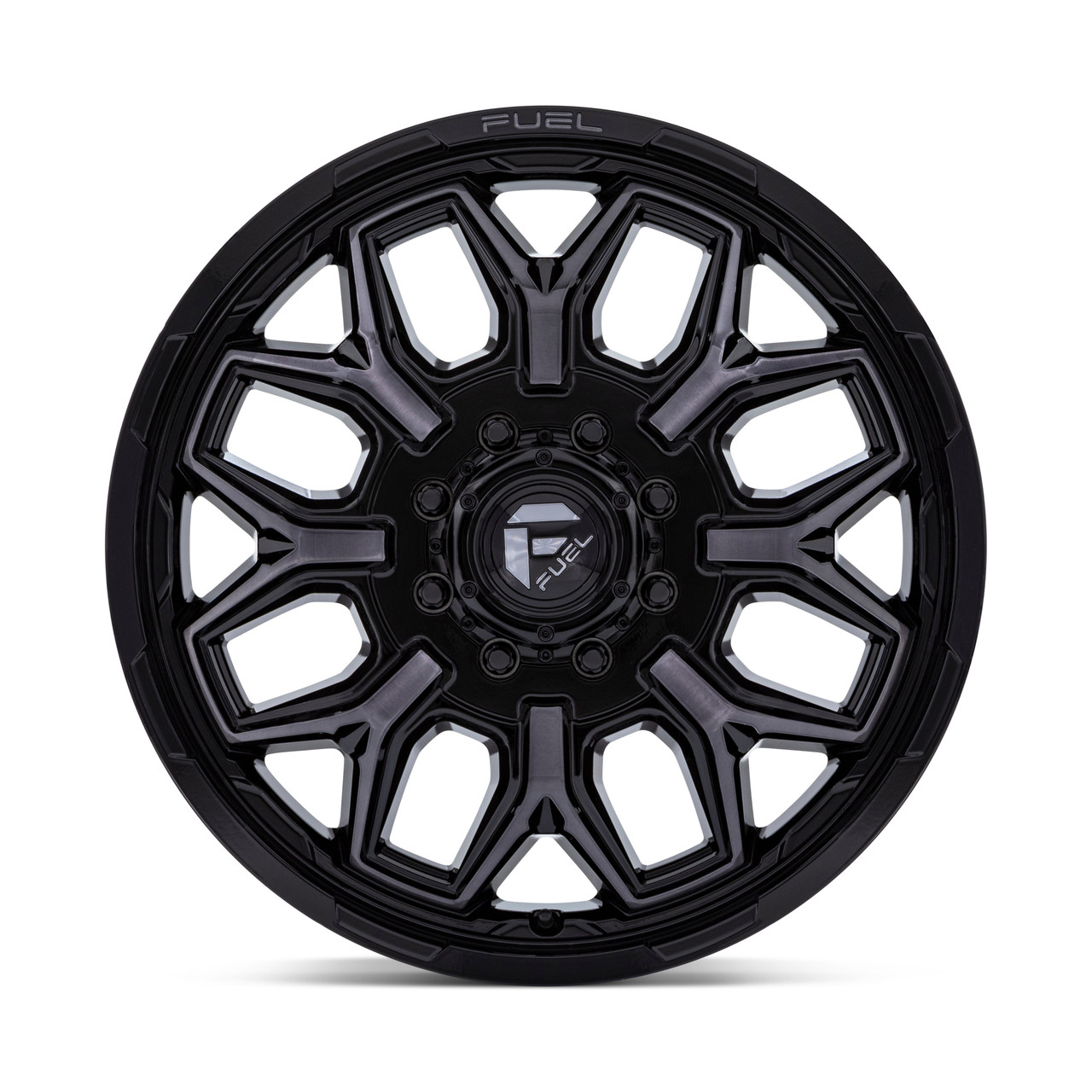 22" Fuel D875 Flux Dually Gloss Black Brush FC Gray DDT 22x8.25 8x6.5 104mm Rim