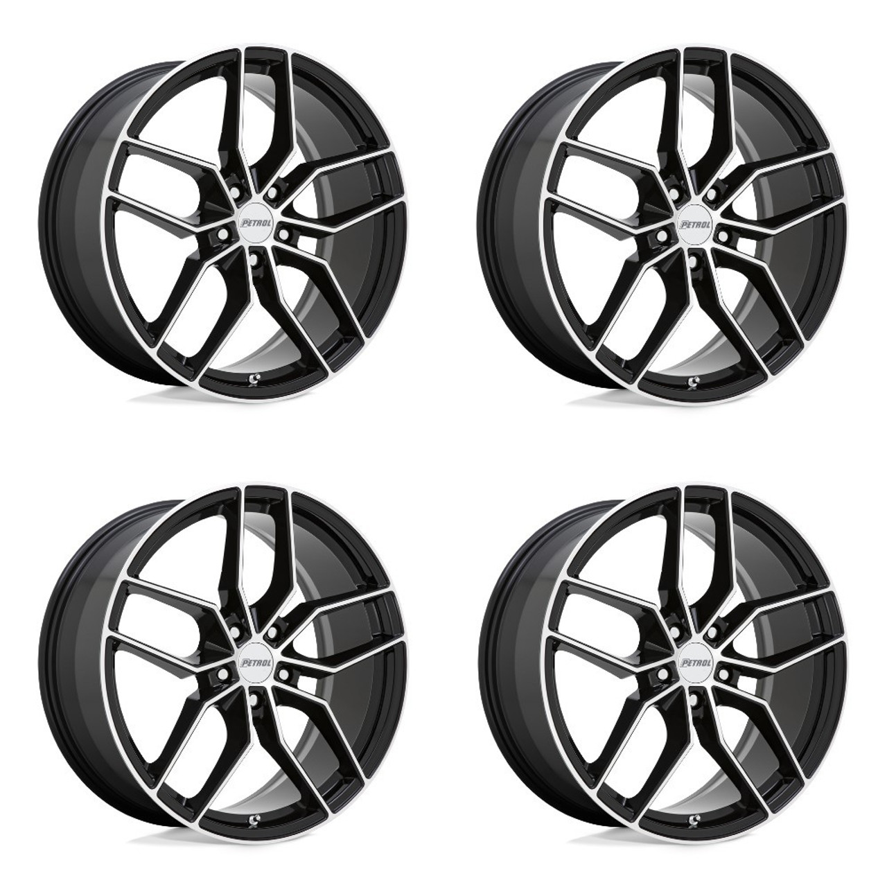 Set 4 Petrol P5C 17x8 5x112 Gloss Black W/ Machined Face Wheels 17" 40mm Rims