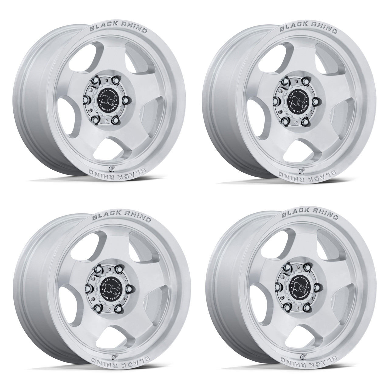 Set 4 17" Black Rhino Hard Alloys BR031 Sol Silver Machined 17x8 6x4.5 20mm Rims
