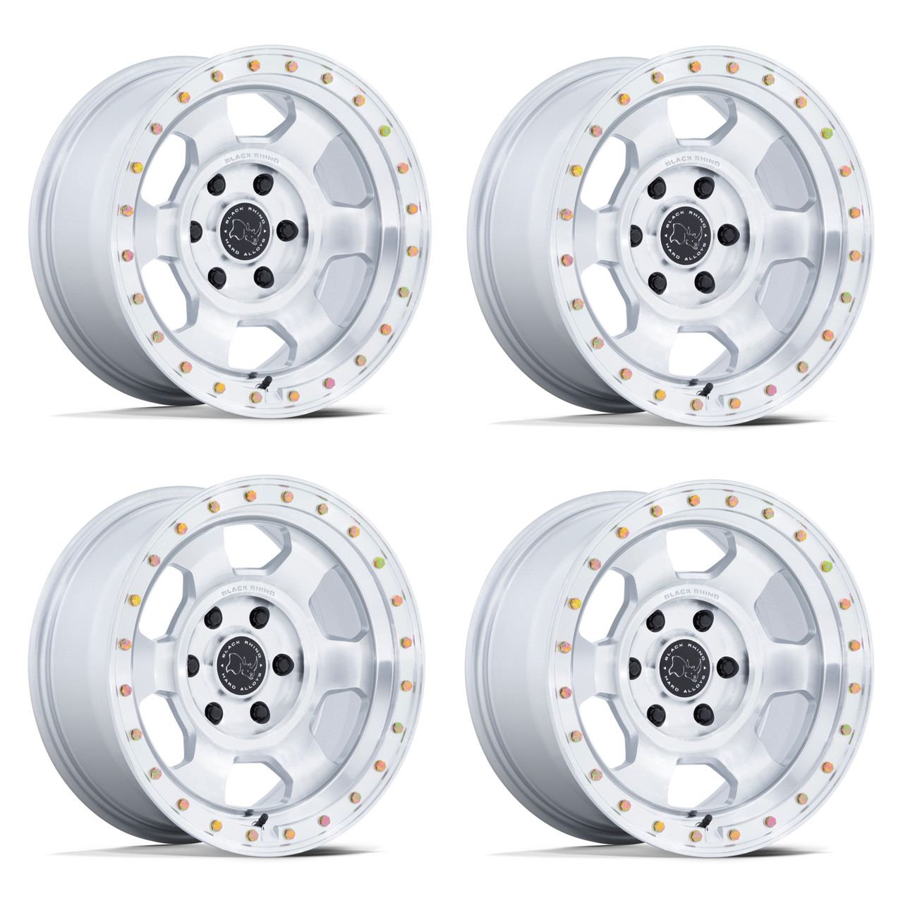 Set 4 17" Black Rhino BR029 Trooper Silver Machined Face 17x8.5 6x5.5 -10mm Rims