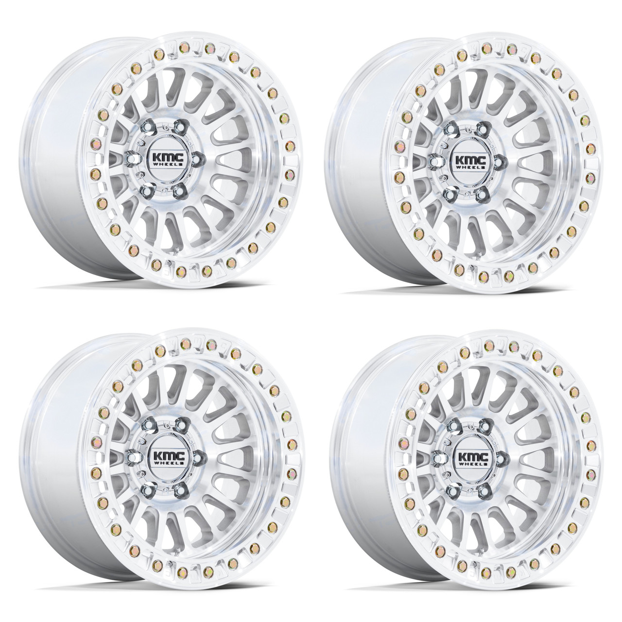 Set 4 17" KMC KM239 Impact Beadlock Machined 17x9 Wheels 5x5 -38mm Truck Rims