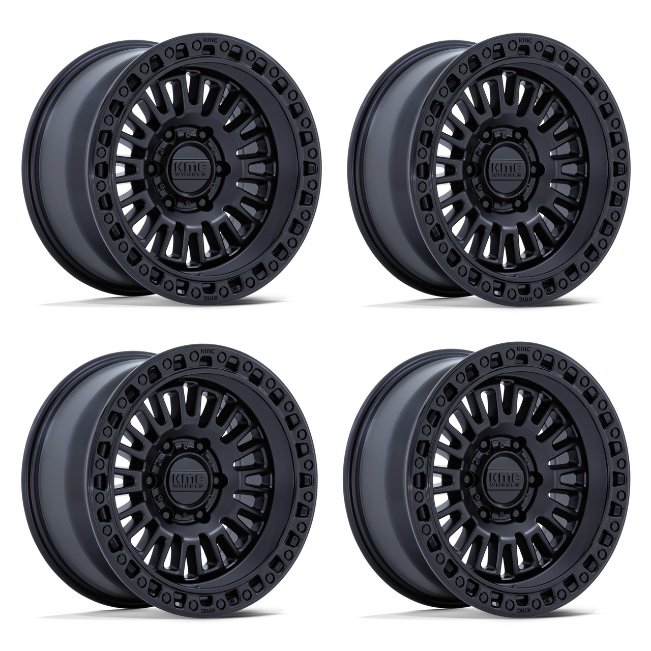 Set 4 17" KMC KM554 Aztec Matte Black Gloss Black Lip 17x8.5 6x4.5 0mm Wheels