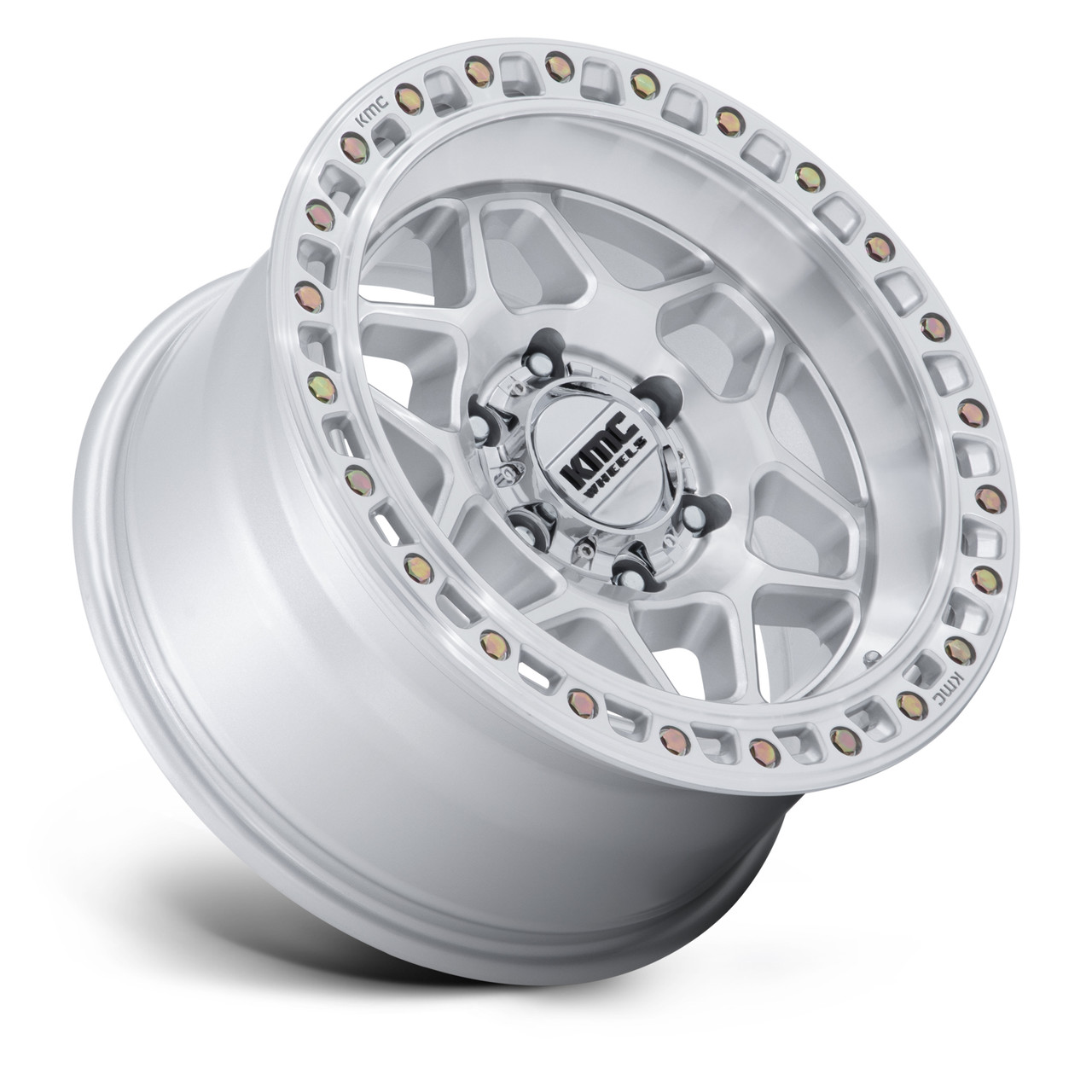 17" KMC KM553 Torx Gloss Silver Machined Face 17x8.5 Wheel 6x5.5 25mm Truck Rim