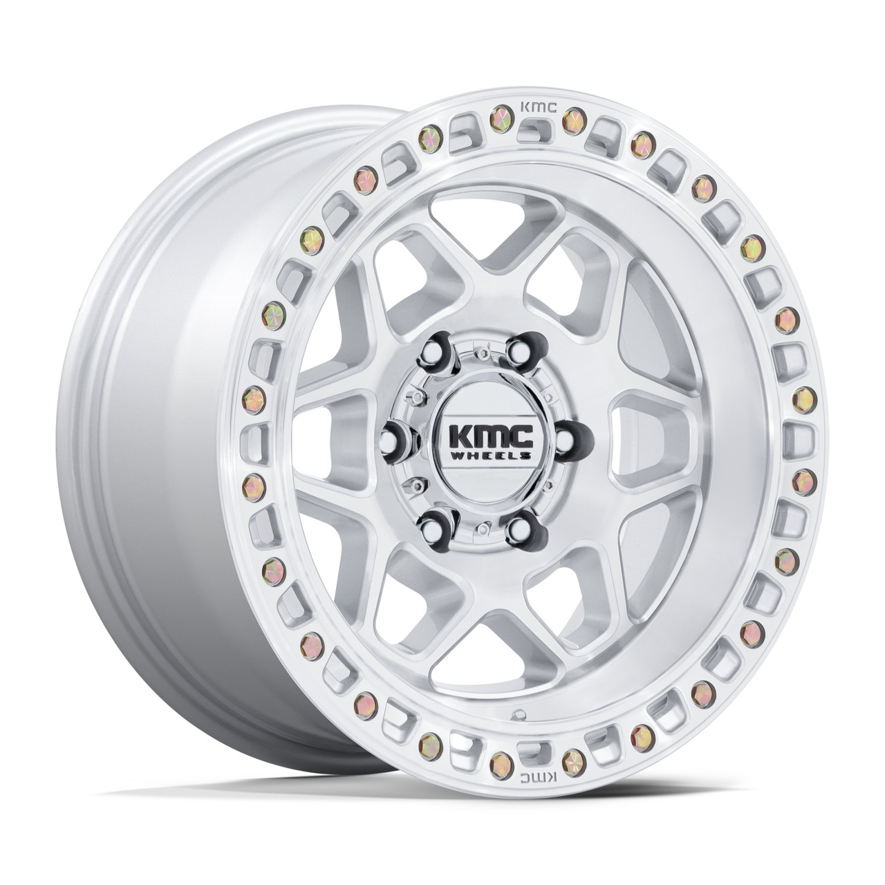 Set 4 17" KMC KM553 Torx Gloss Silver Machined Face 17x8.5 Wheels 6x135 0mm Rims