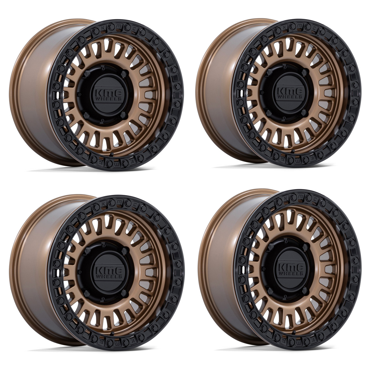 Set 4 15" KMC Powersports KS242 Aztec Beadlock Bronze Black Ring 15x7 4x156 38mm