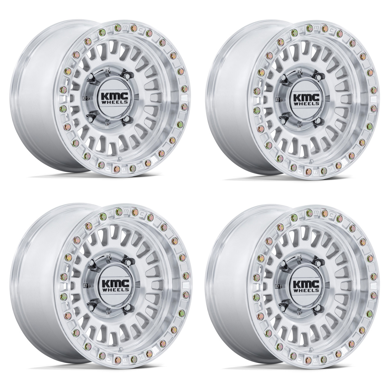 Set 4 15" KMC Powersports KS242 Aztec Beadlock Machined 15x10 4x156 0mm Wheels