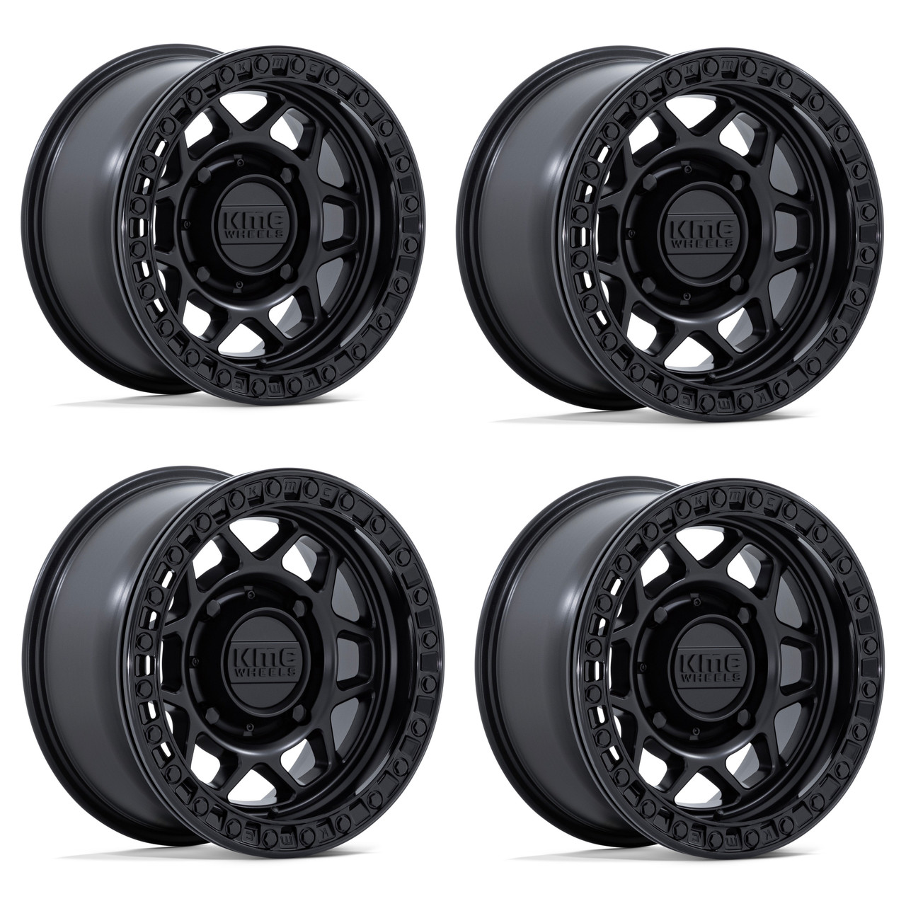Set 4 15" KMC Powersports KS241 Torx Beadlock Black Gloss Black Ring 15x7 5x4.5 38mm