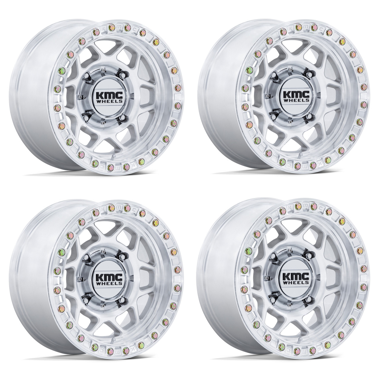 Set 4 15" KMC Powersports KS241 Torx Beadlock Machined 15x8 Wheels 4x137 0mm Rim