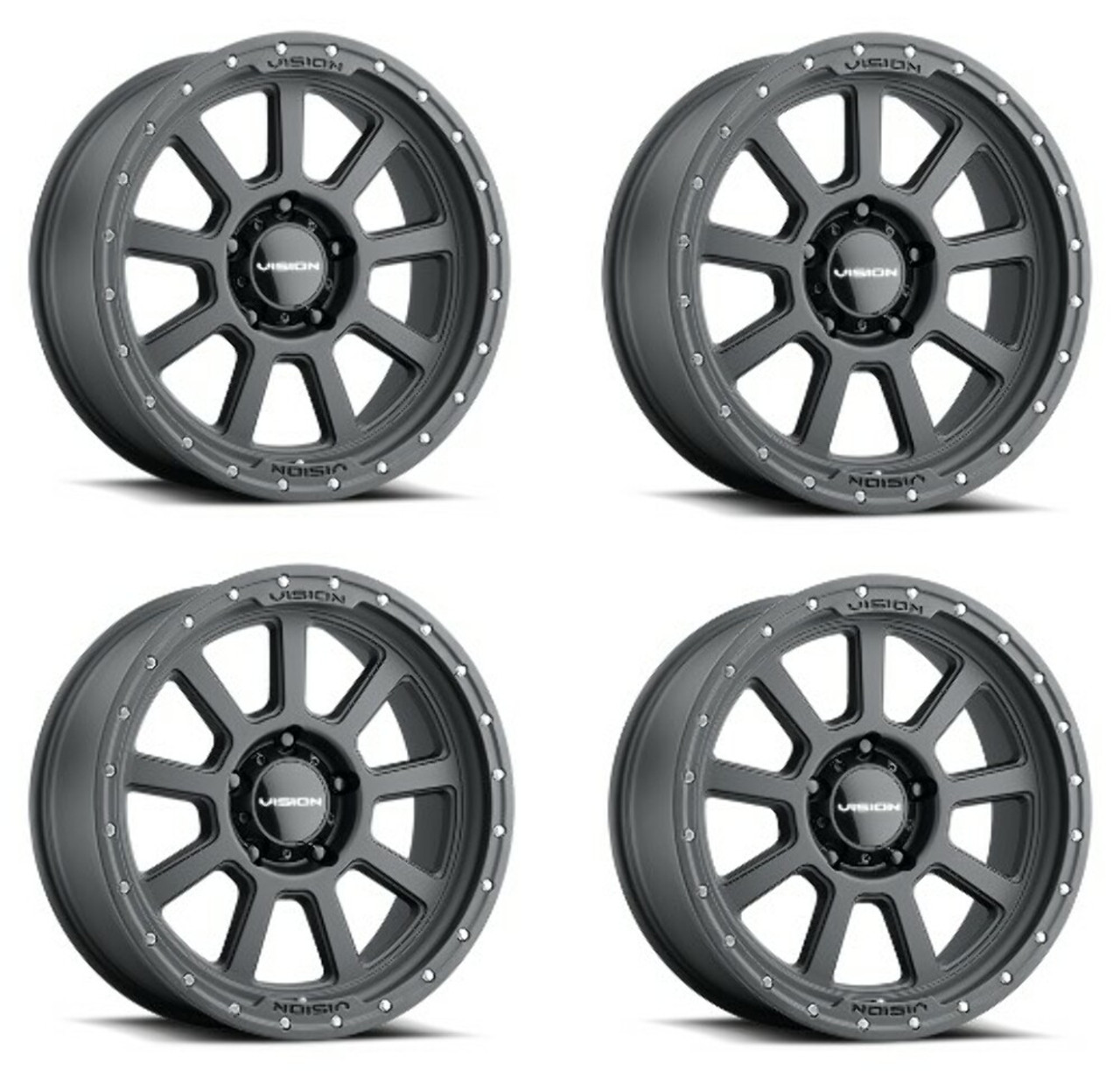 Set 4 15" Vision Off-Road 350 Ojos Satin Black Wheels 15x8 5x5.5 Rims -28mm