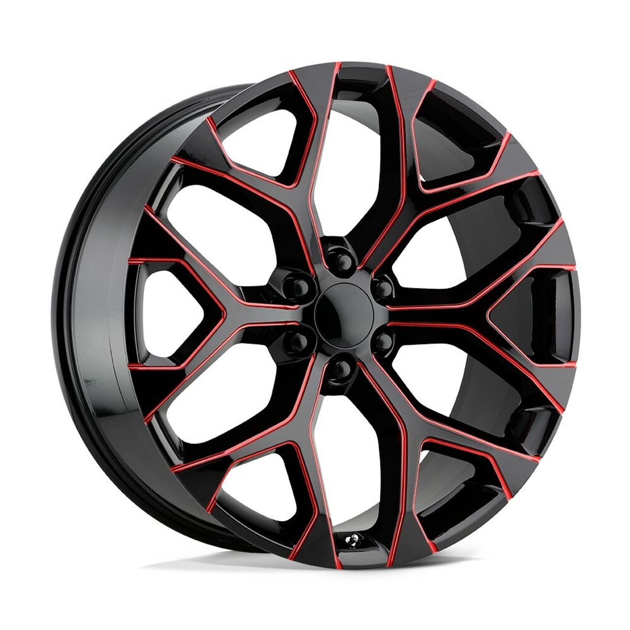 Set 4 Performance Replicas PR176 22x9 6x5.5 Black Red Milled Wheels 22" 24mm