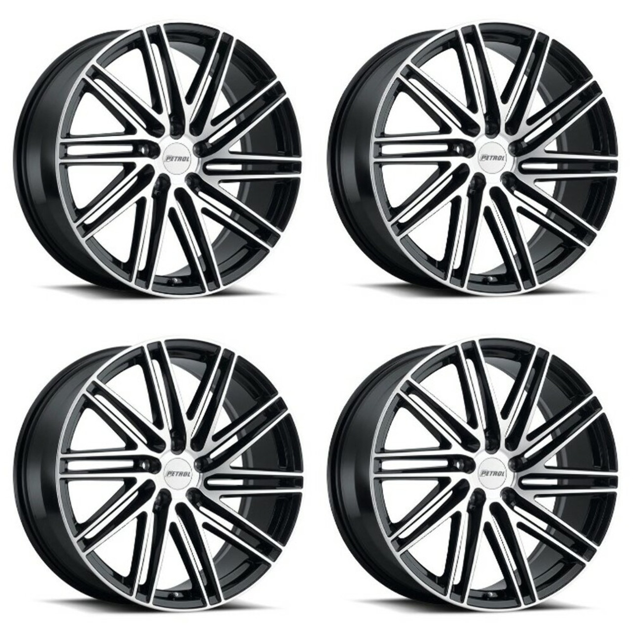 Set 4 Petrol P1C 17x8 5x120 Gloss Black W/ Machined Face Wheels 17" 35mm Rims