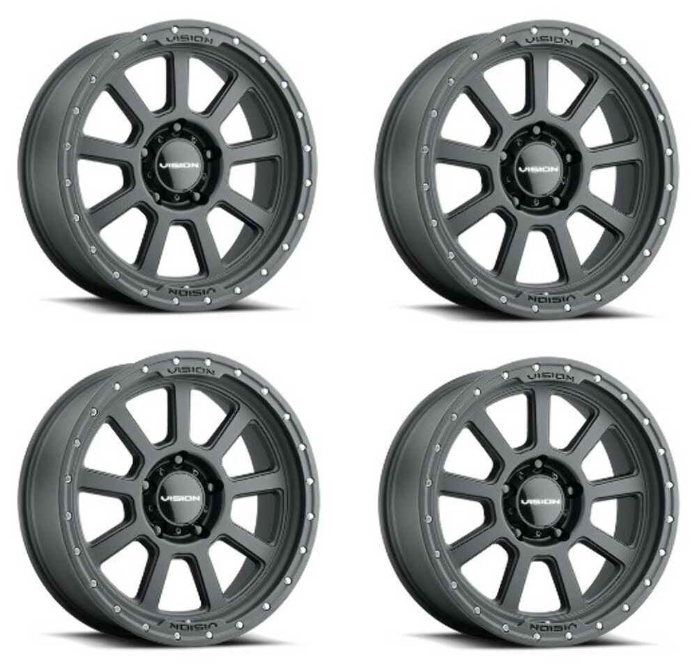 Set 4 17" Vision 350 Ojos Beadlock Satin Black 17x9 Wheels 5x5.5 (5x139.7) -40mm Rims