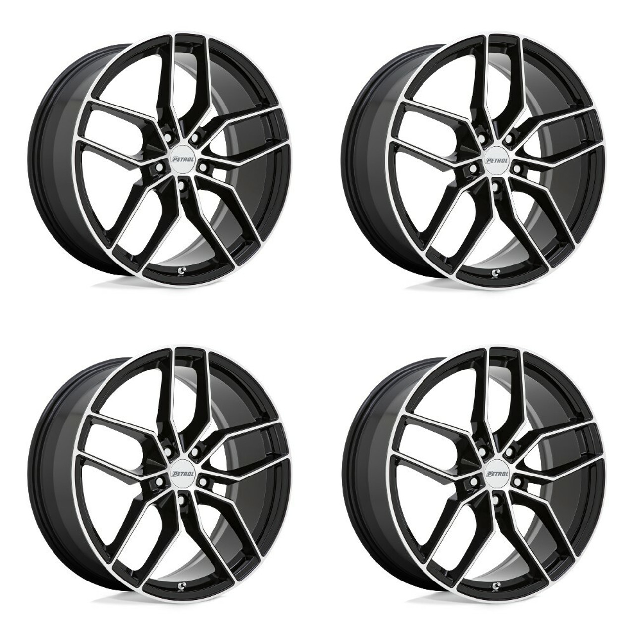 Set 4 Petrol P5C 17x8 5x120 Gloss Black W/ Machined Face Wheels 17" 35mm Rims