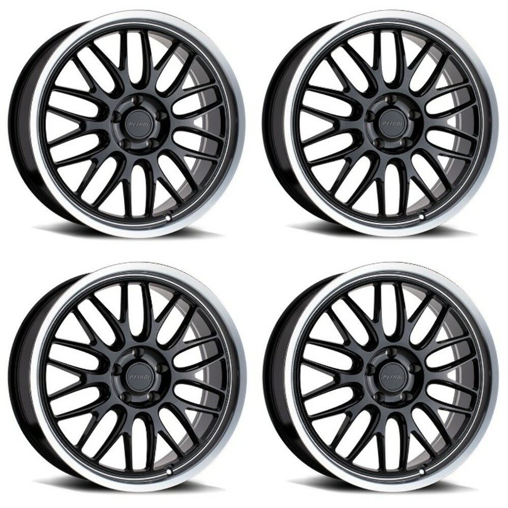 Set 4 Petrol P4C 17x8 5x112 Gloss Black W/ Machined Cut Lip Wheels 17" 40mm Rims