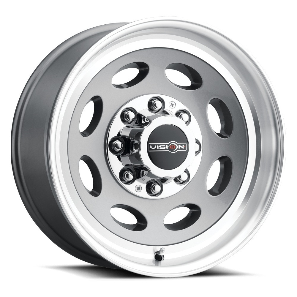 Set 4 19.5" Vision 81 Heavy Hauler Gunmetal Machined Lip 19.5x7.5 Wheels 8x180 25mm Rims