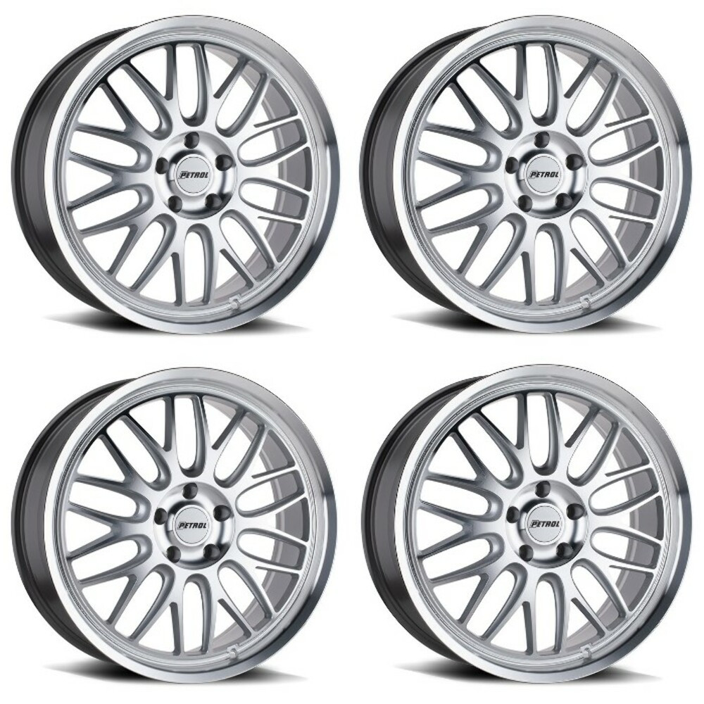 Set 4 Petrol P4C 17x8 5x105 Silver W/ Machined Face & Lip Wheels 17" 40mm Rims