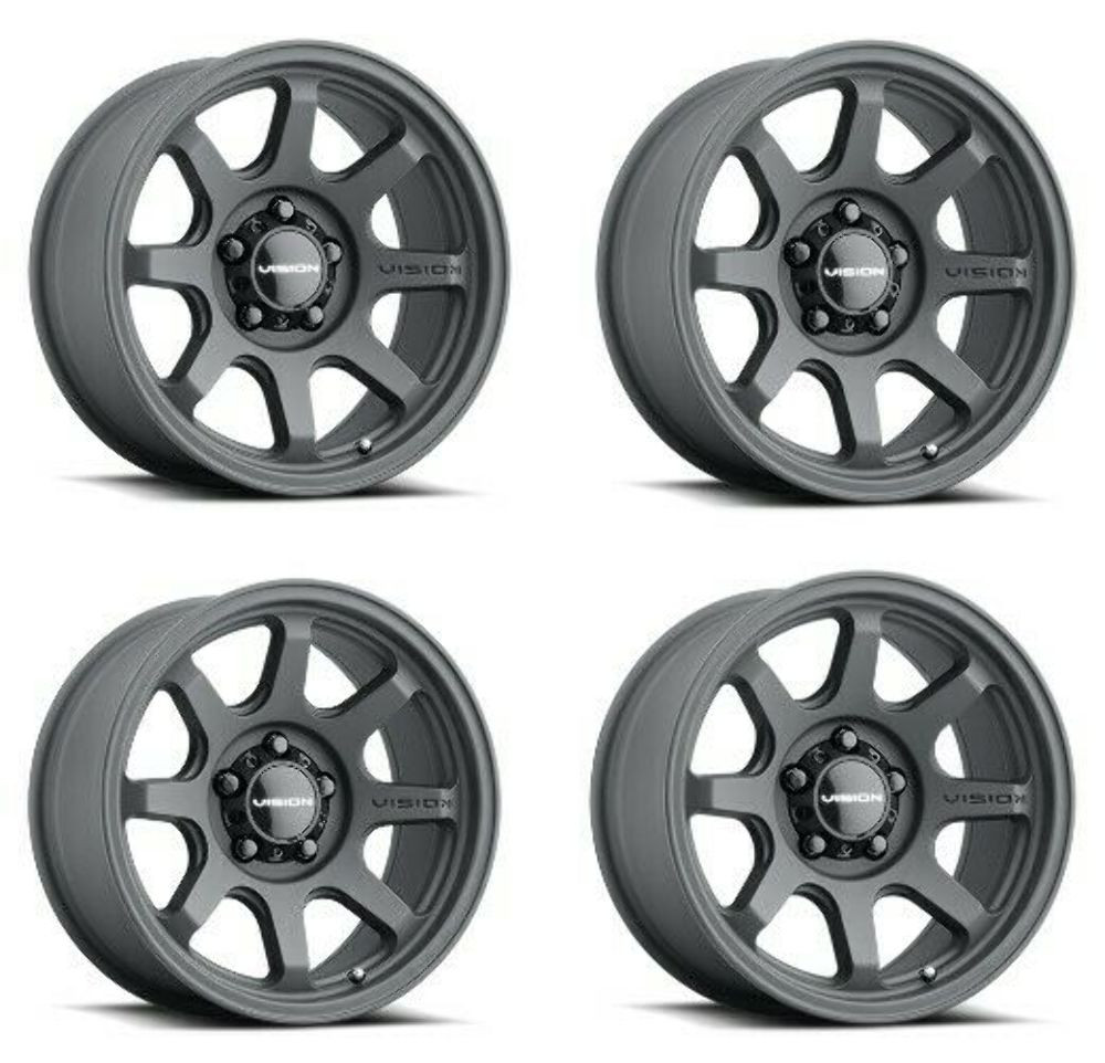 Set 4 16" Vision Off-Road 351 Flow Satin Black Wheels 16x8 5x4.5 Truck Rims 0mm