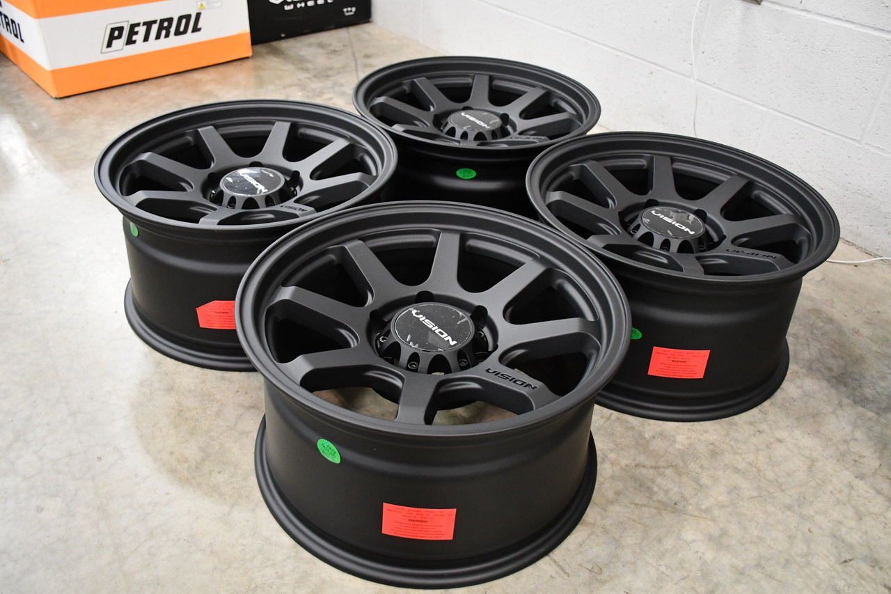 Set 4 16" Vision Off-Road 351 Flow Satin Black Wheels 16x8 5x5 Truck Rims 0mm