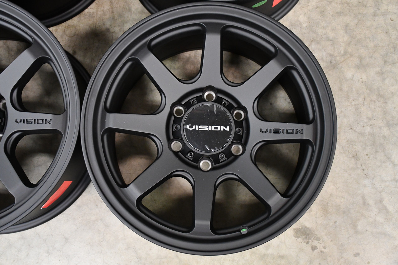 Set 4 16" Vision Off-Road 351 Flow Satin Black Wheels 16x8 5x5 Truck Rims 0mm