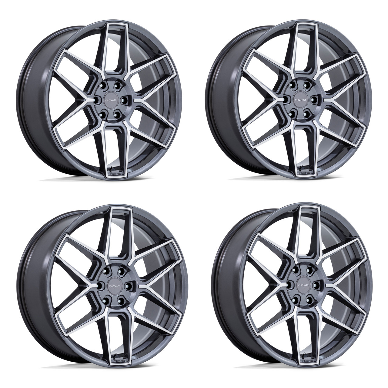 Set 4 22" Niche NC281 Rise Anthracite Machined Face 22x9.5 Wheels 5x5 30mm Rims